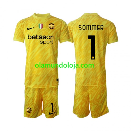 Camisola Inter de Milão Yann Sommer 1 Guarda-redes Criança Equipamento Segundo 2024-2025 Manga Curta